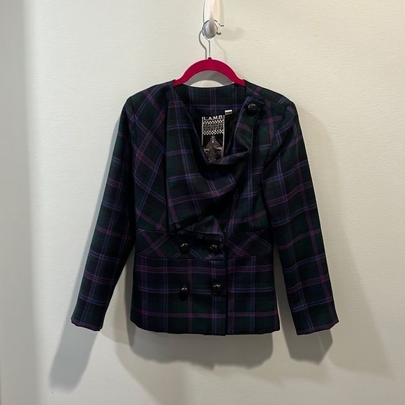 L.A.M.B plaid draped collar blazer 2 - Picture 2 of 4
